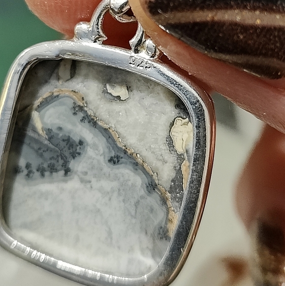 Natural Cushion Cut Ocean Sea Jasper Pendant .925 - Picture 3 of 6